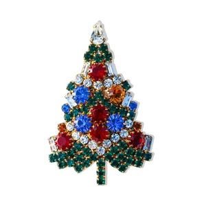 Eisenberg Ice Gold Tone Rhinestone Christmas Tree Pin - Vintage Holiday Elegance
